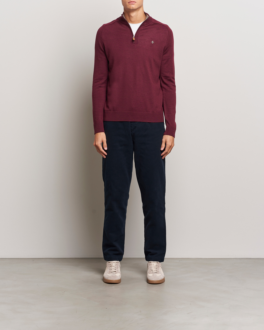 Men | Sweaters & Knitwear | Morris | John Merino Half Zip Wine Red