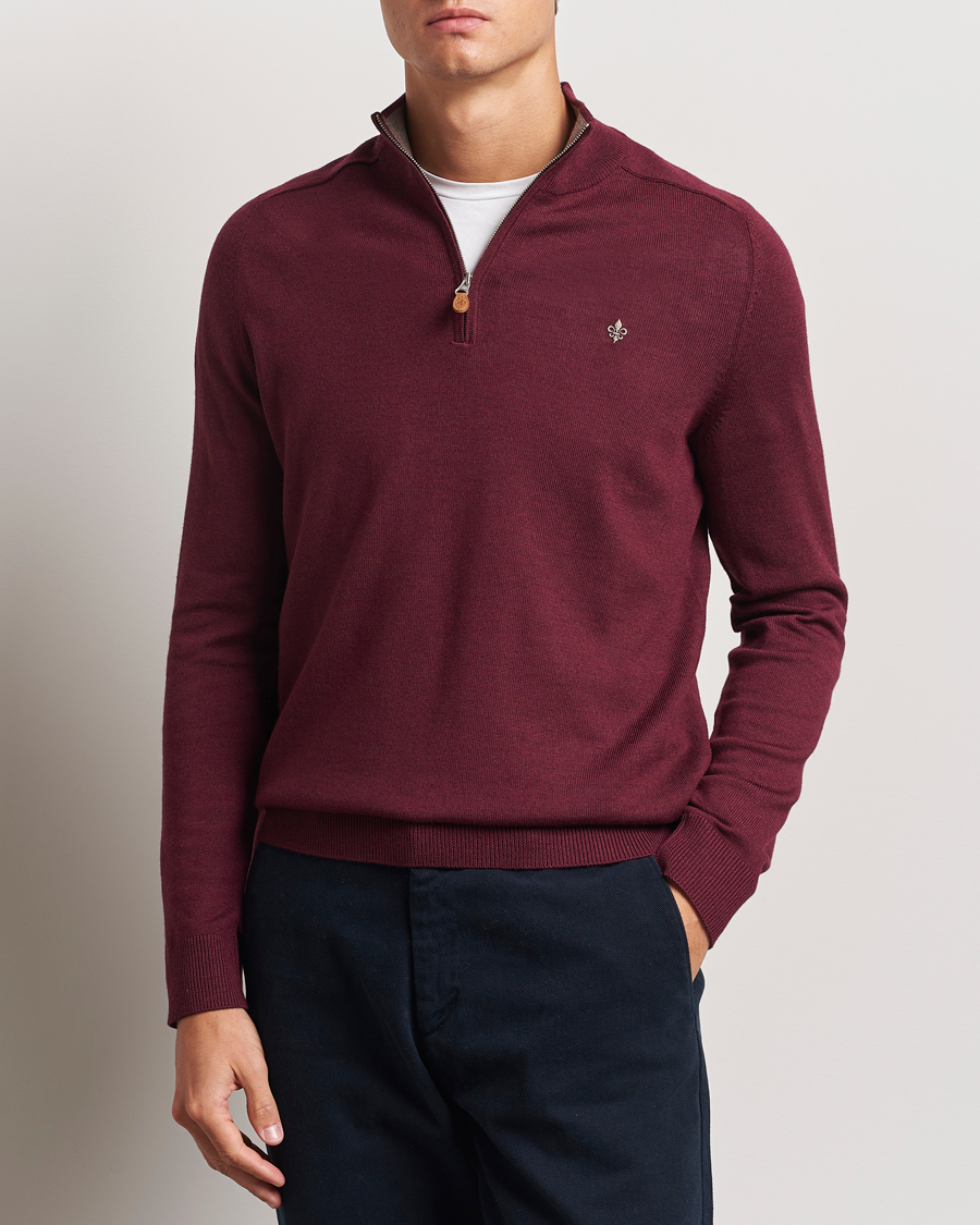 Men | Sweaters & Knitwear | Morris | John Merino Half Zip Wine Red