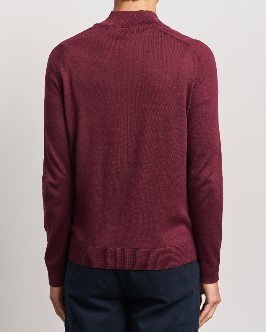 Men | Sweaters & Knitwear | Morris | John Merino Half Zip Wine Red