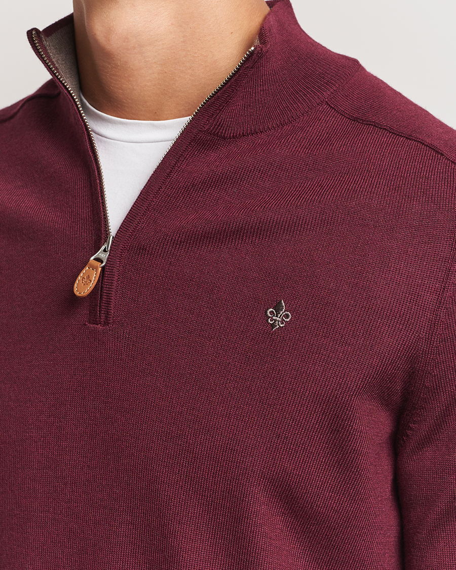 Men | Sweaters & Knitwear | Morris | John Merino Half Zip Wine Red