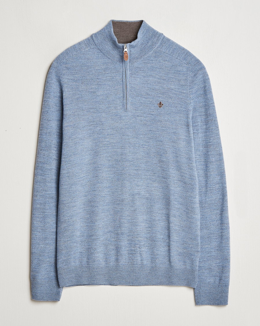 Men | Sweaters & Knitwear | Morris | John Merino Half Zip Light Blue
