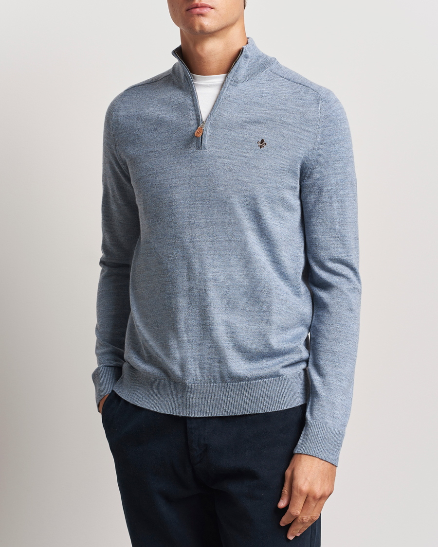 Men | Sweaters & Knitwear | Morris | John Merino Half Zip Light Blue