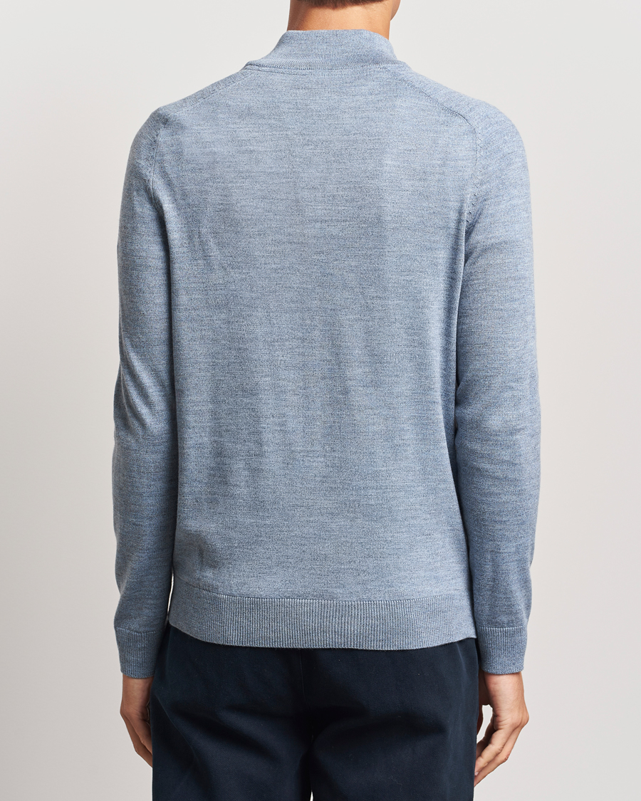 Men | Sweaters & Knitwear | Morris | John Merino Half Zip Light Blue