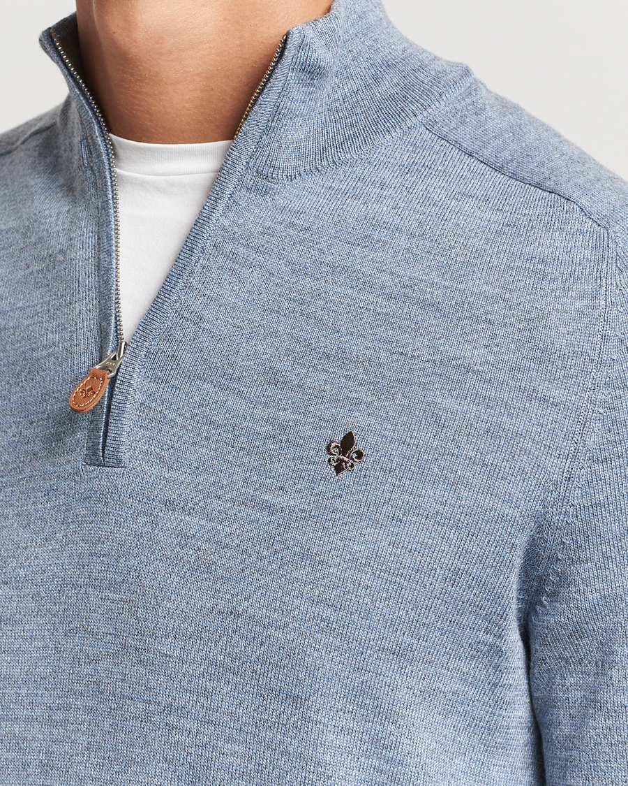 Men | Sweaters & Knitwear | Morris | John Merino Half Zip Light Blue