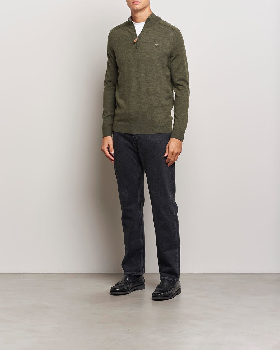 Men | Sweaters & Knitwear | Morris | John Merino Half Zip Olive