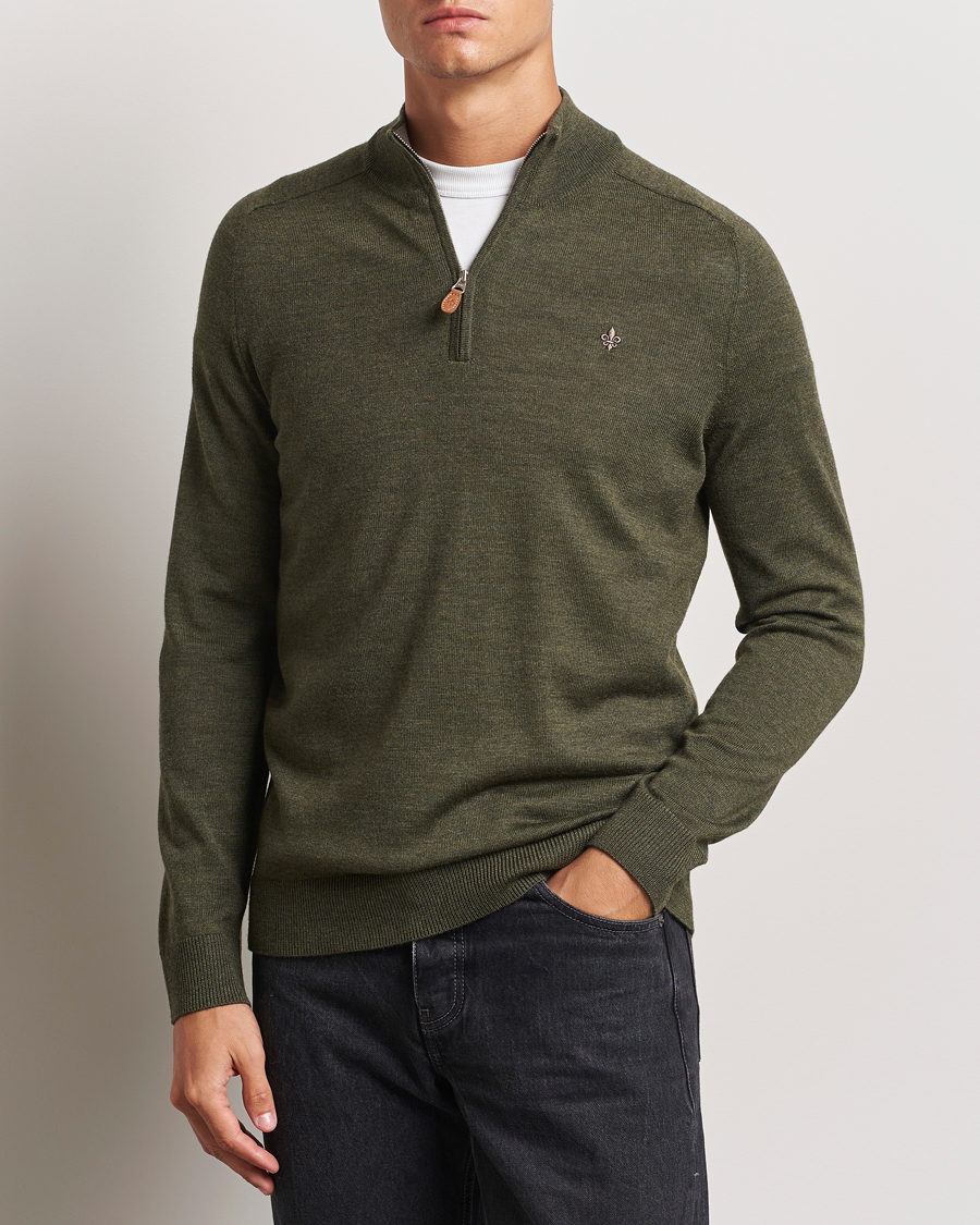 Men | Sweaters & Knitwear | Morris | John Merino Half Zip Olive