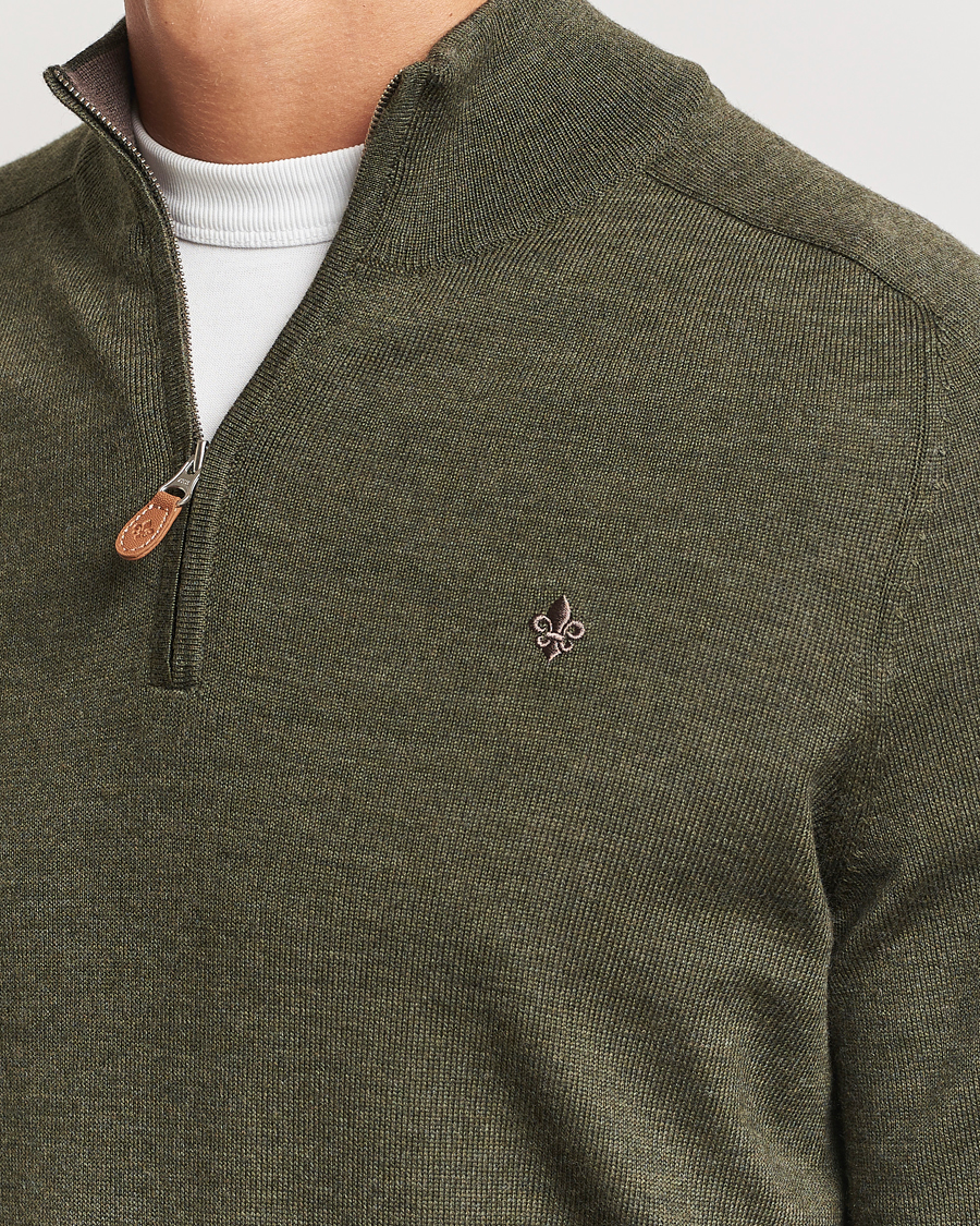 Men | Sweaters & Knitwear | Morris | John Merino Half Zip Olive