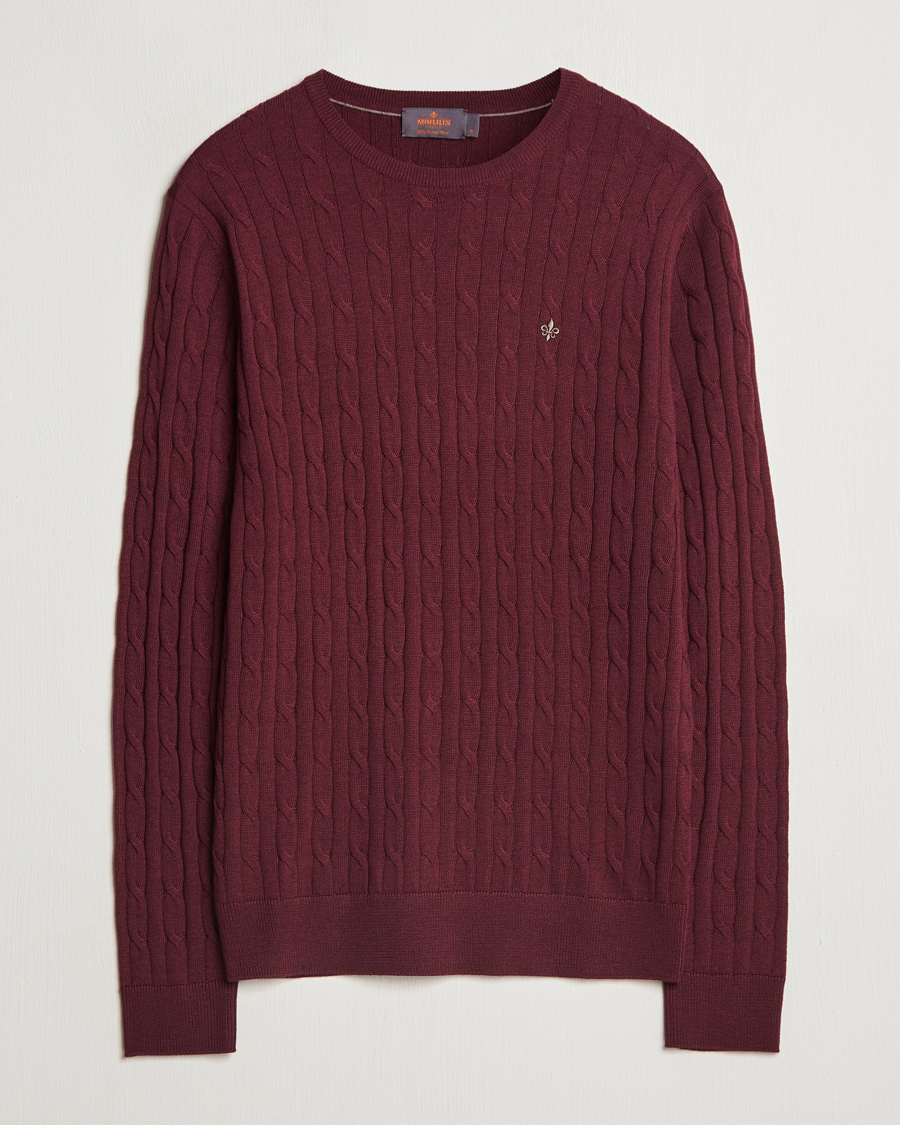 Men | Sweaters & Knitwear | Morris | Merino Cable O-Neck Wine Red