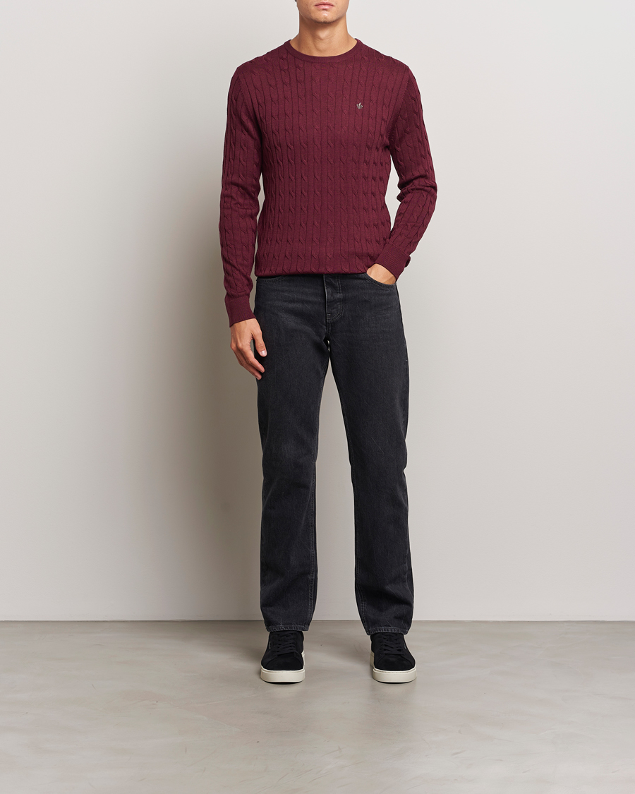 Men | Sweaters & Knitwear | Morris | Merino Cable O-Neck Wine Red