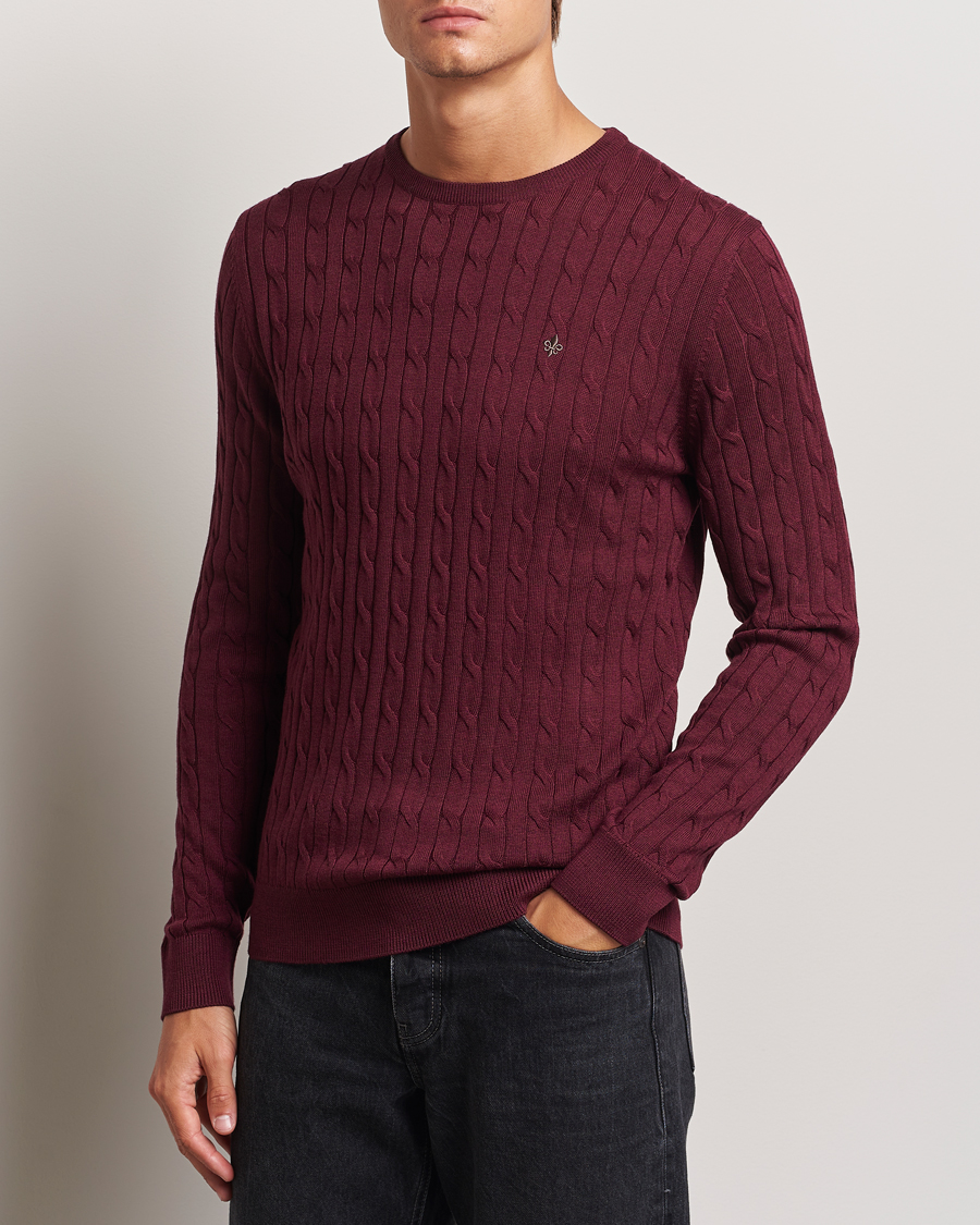 Men | Sweaters & Knitwear | Morris | Merino Cable O-Neck Wine Red