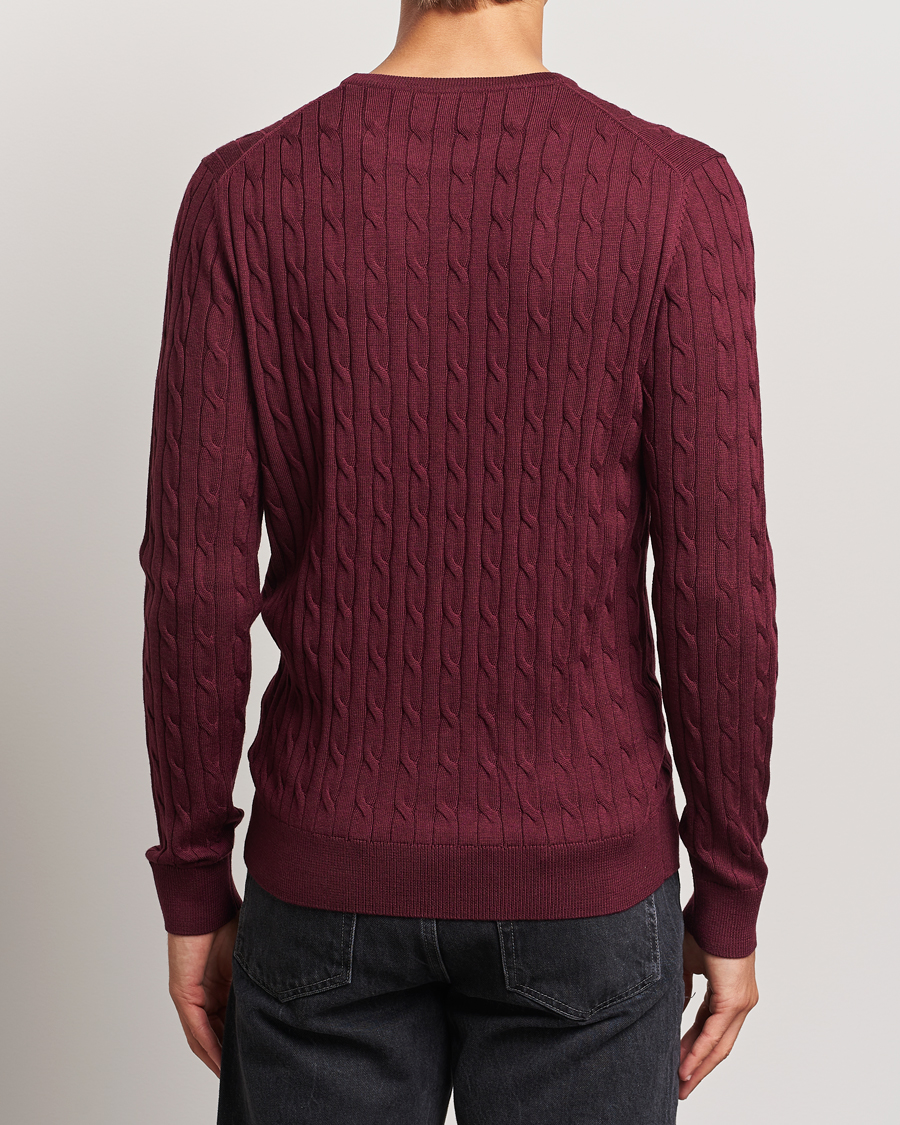 Men | Sweaters & Knitwear | Morris | Merino Cable O-Neck Wine Red