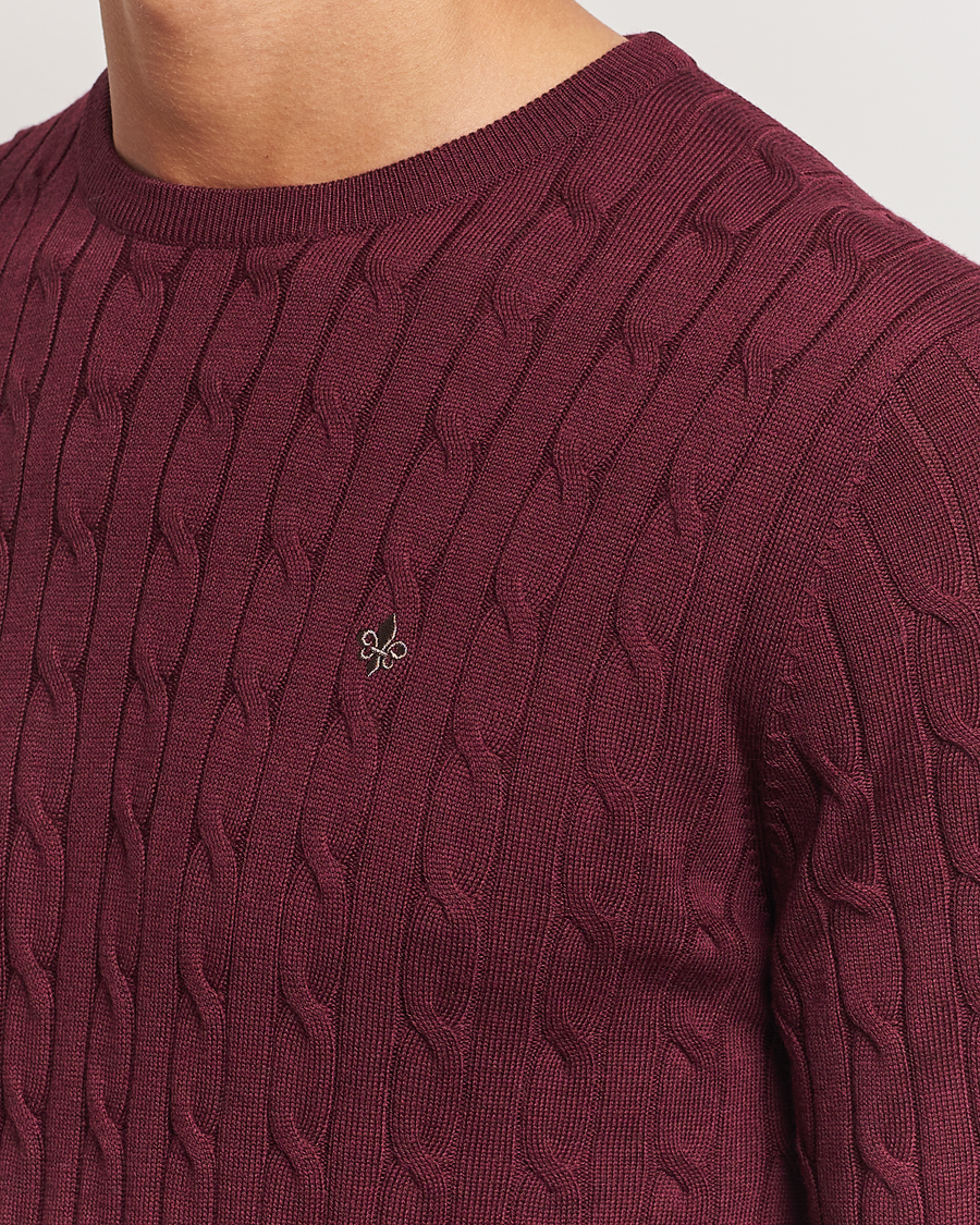 Men | Sweaters & Knitwear | Morris | Merino Cable O-Neck Wine Red