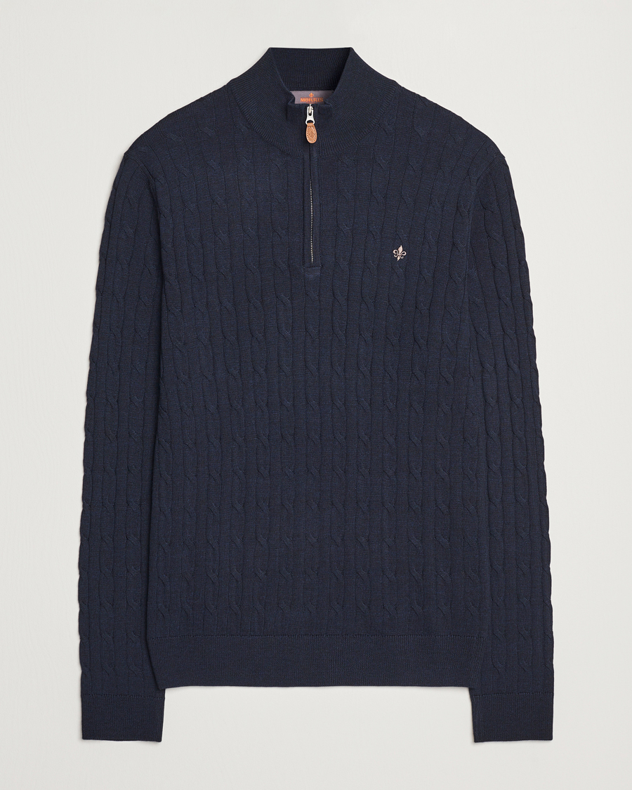 Men | Sweaters & Knitwear | Morris | Merino Cable Half Zip Navy