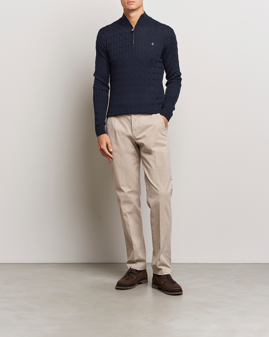 Men | Sweaters & Knitwear | Morris | Merino Cable Half Zip Navy