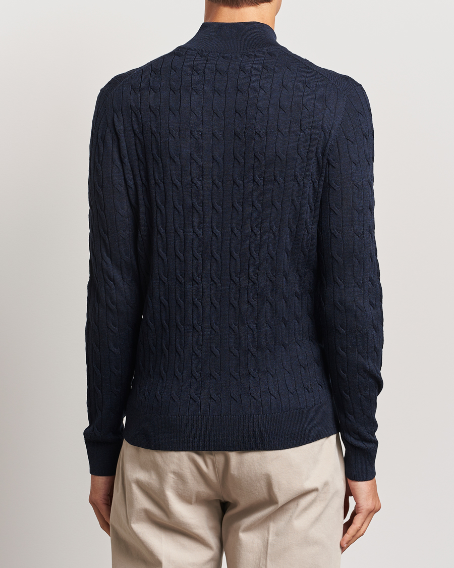 Men | Sweaters & Knitwear | Morris | Merino Cable Half Zip Navy