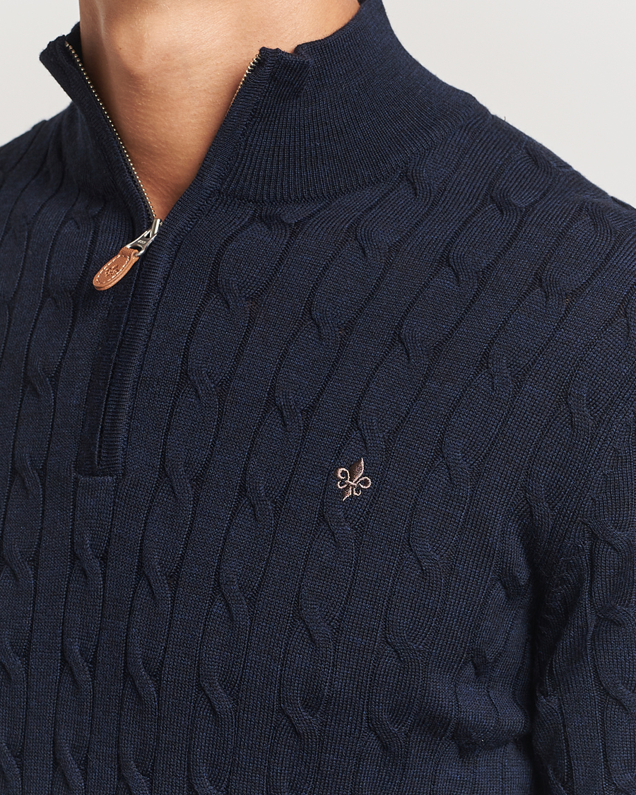 Men | Sweaters & Knitwear | Morris | Merino Cable Half Zip Navy