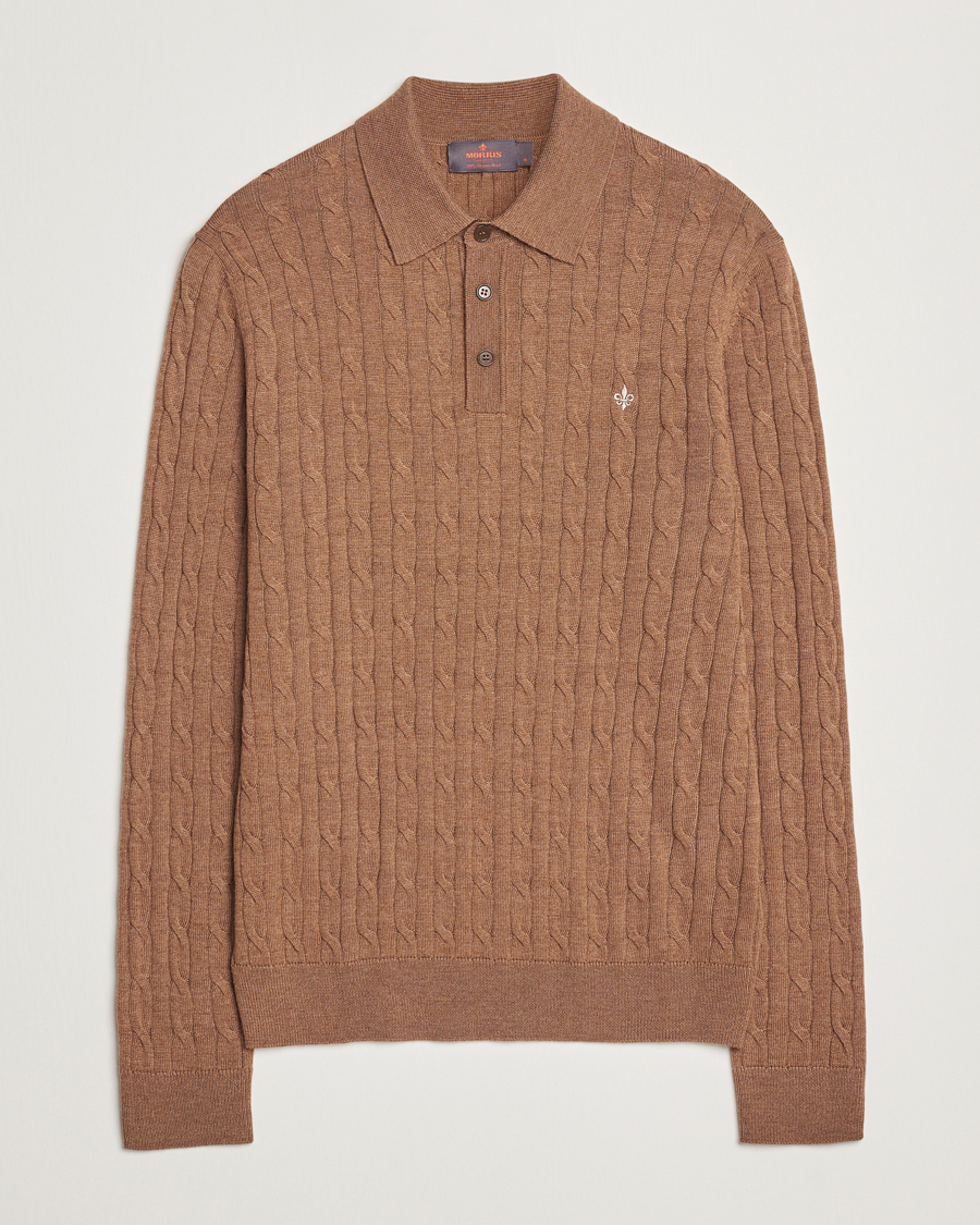 Men | Sweaters & Knitwear | Morris | Merino Cable Polo Knit Camel