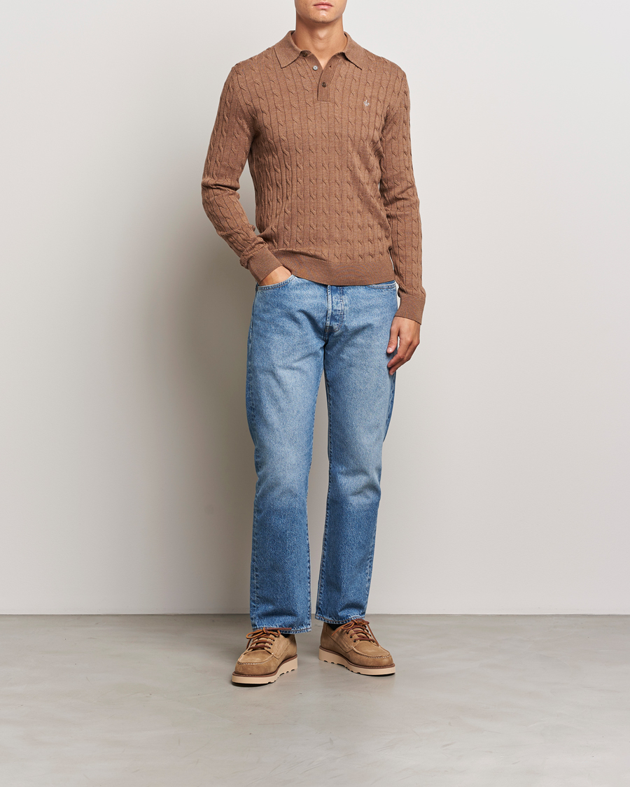 Men | Sweaters & Knitwear | Morris | Merino Cable Polo Knit Camel