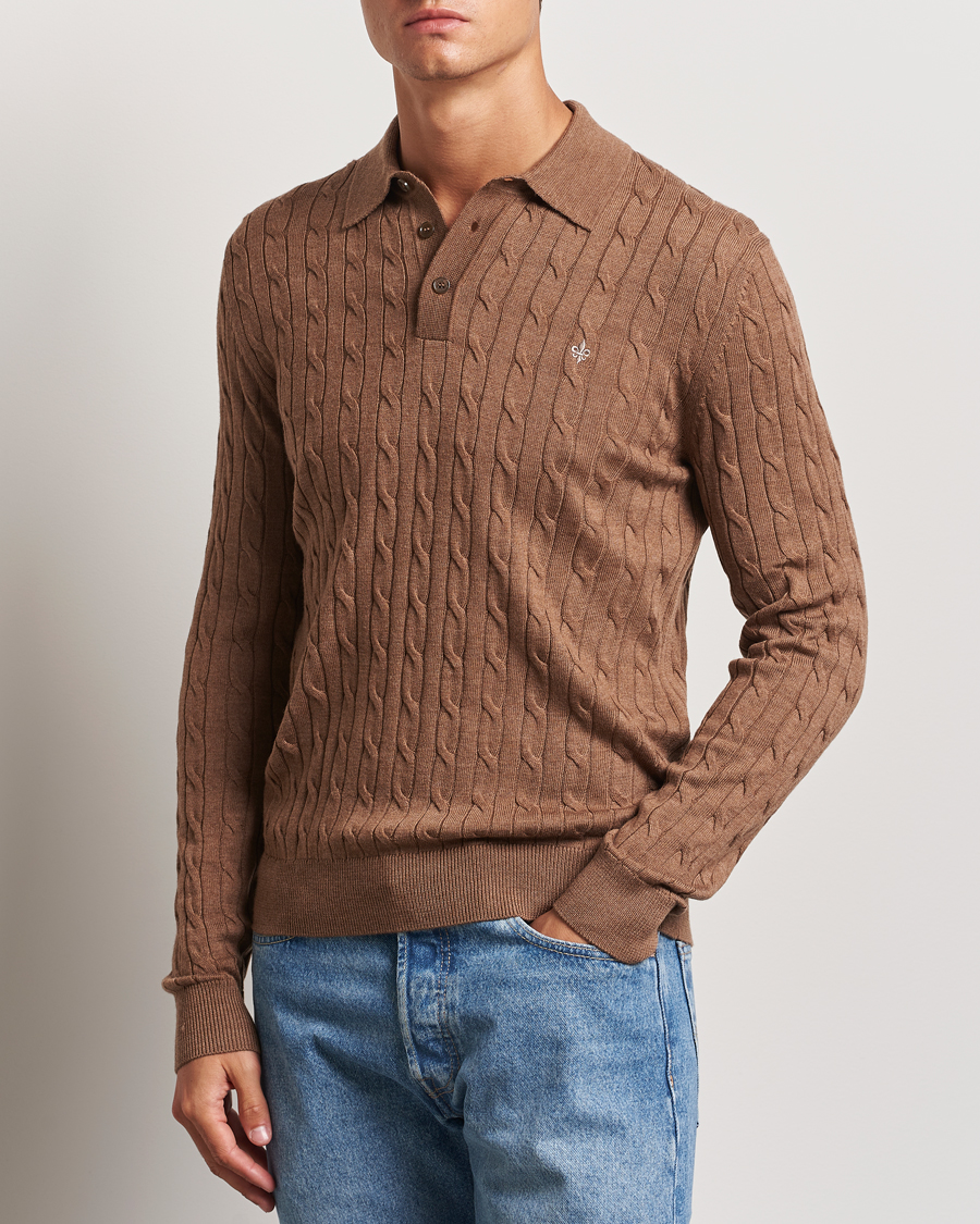 Men | Sweaters & Knitwear | Morris | Merino Cable Polo Knit Camel