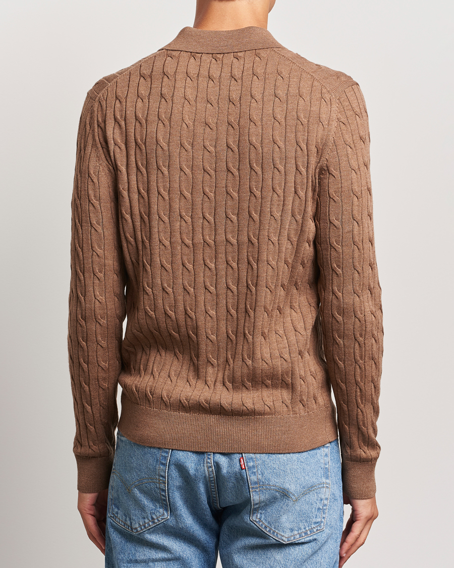 Men | Sweaters & Knitwear | Morris | Merino Cable Polo Knit Camel