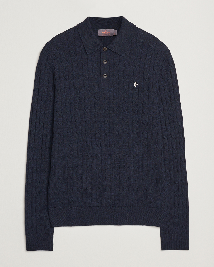 Men | Sweaters & Knitwear | Morris | Merino Cable Polo Knit Navy