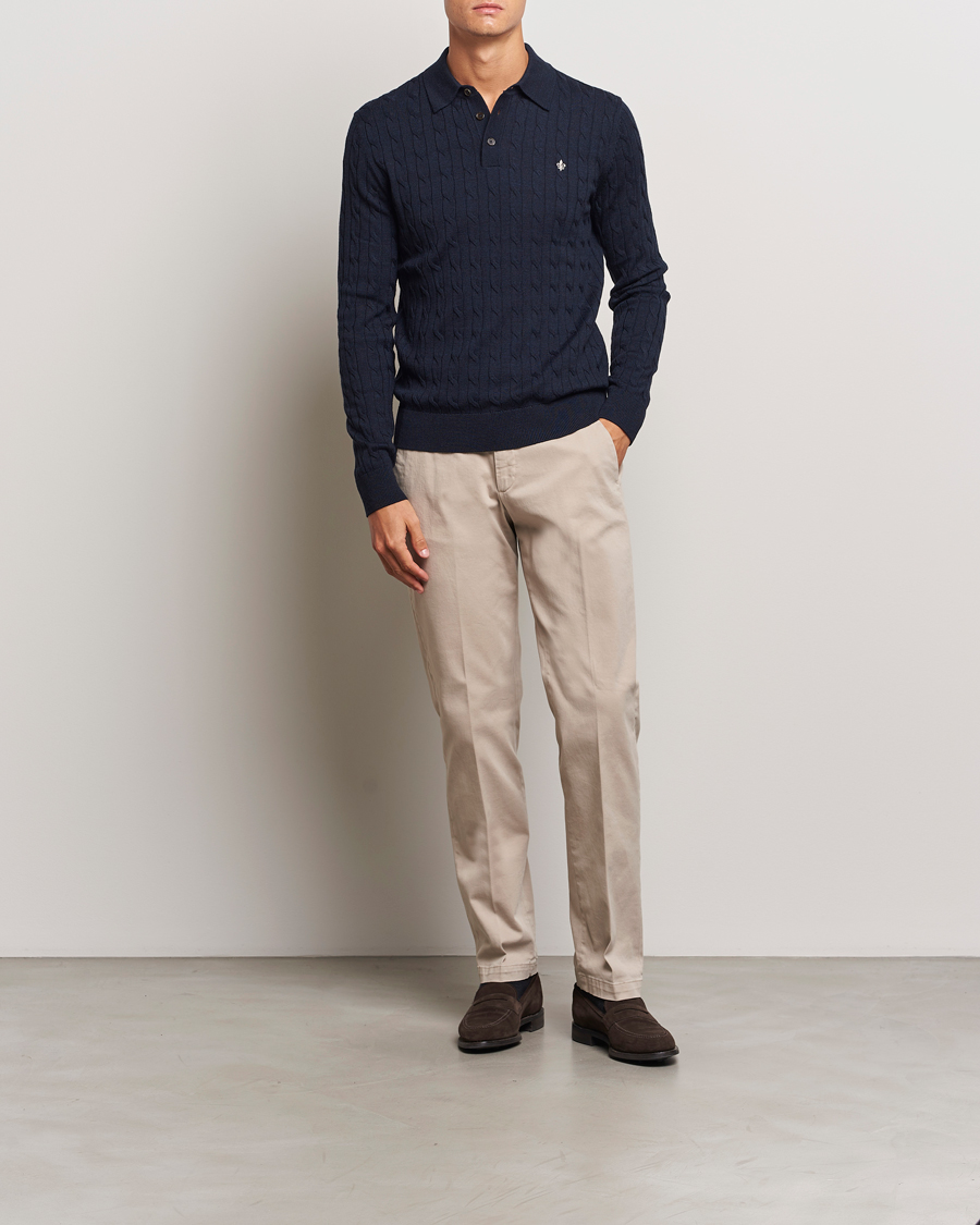Men | Sweaters & Knitwear | Morris | Merino Cable Polo Knit Navy