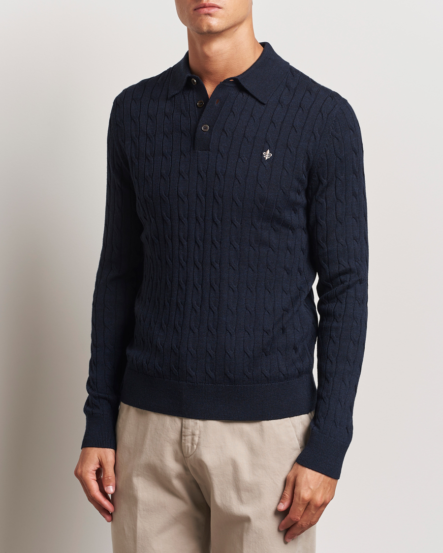 Men | Sweaters & Knitwear | Morris | Merino Cable Polo Knit Navy