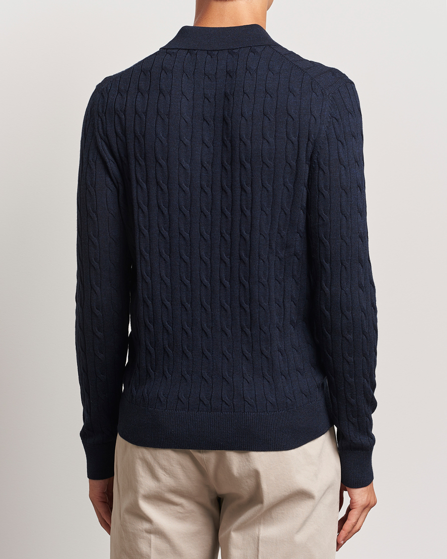 Men | Sweaters & Knitwear | Morris | Merino Cable Polo Knit Navy