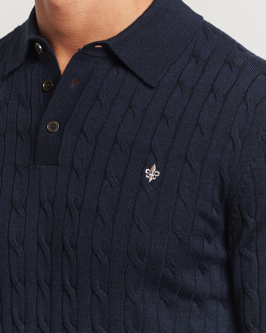 Men | Sweaters & Knitwear | Morris | Merino Cable Polo Knit Navy