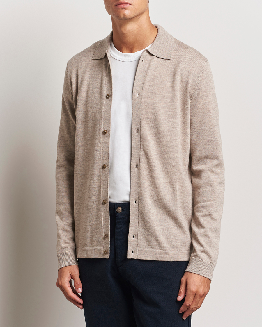 Men | Sweaters & Knitwear | Morris | Merino Knitted Shirt Khaki