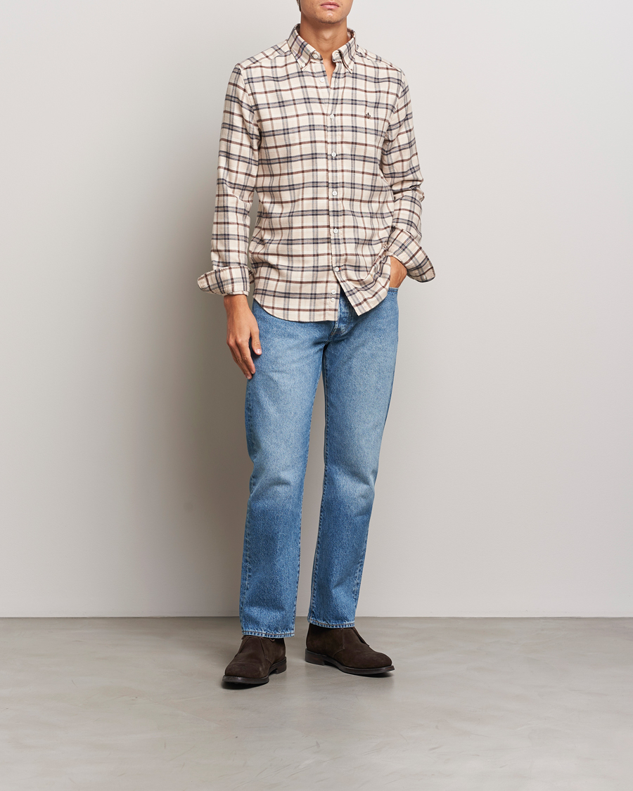 Men | Shirts | Morris | Soft Check Flannel Shirt Camel