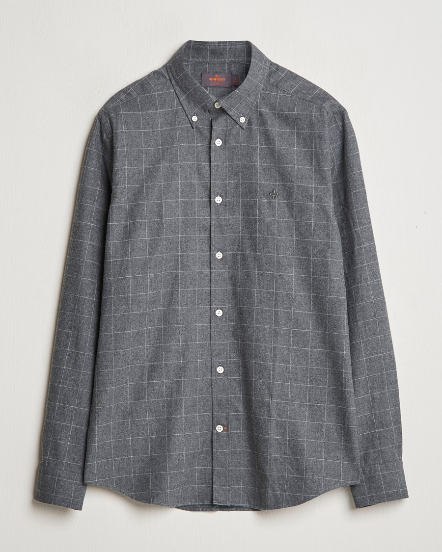 Men | Shirts | Morris | Flannel Overcheck Shirt Grey