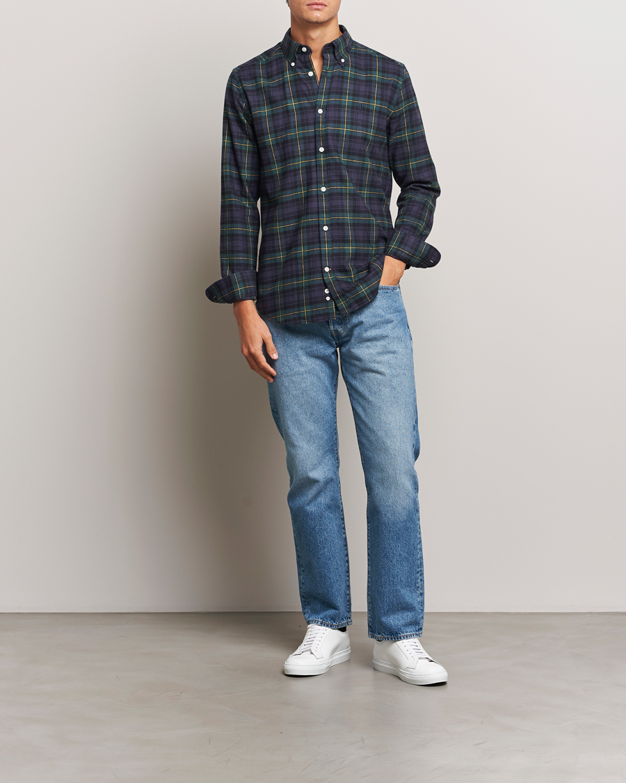 Men | Shirts | Morris | Flannel Tartan Shirt Navy