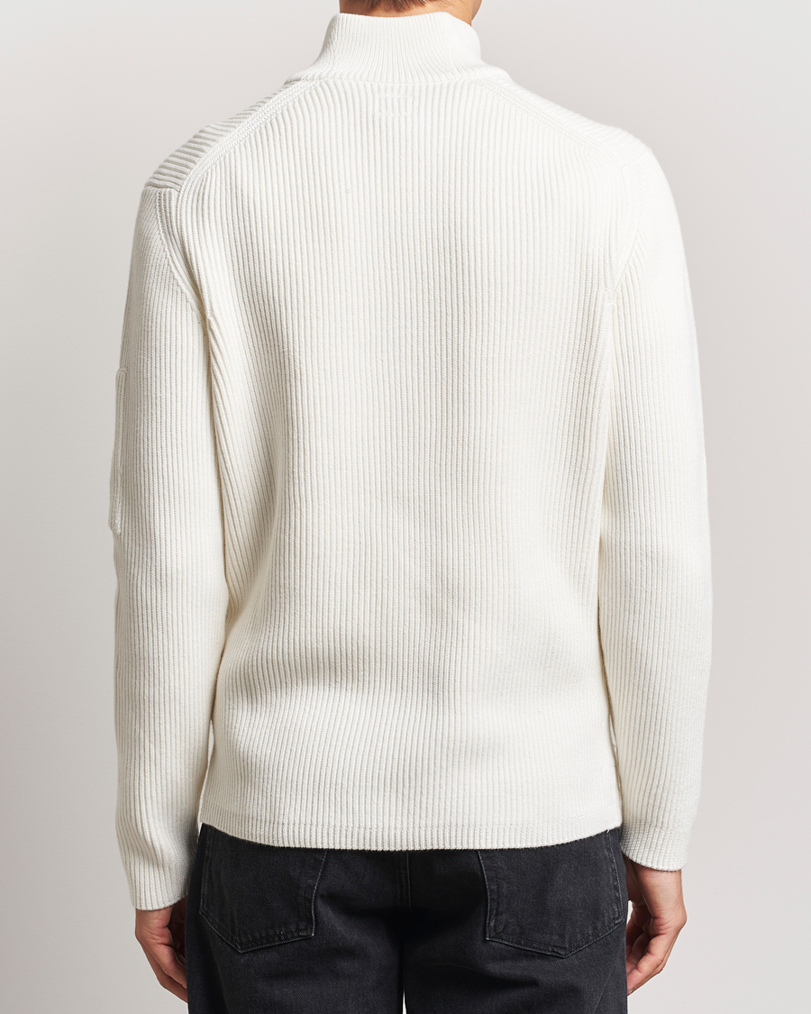 Men | Sweaters & Knitwear | C.P. Company | Full Rib Knitted Cotton Half Zip Off White
