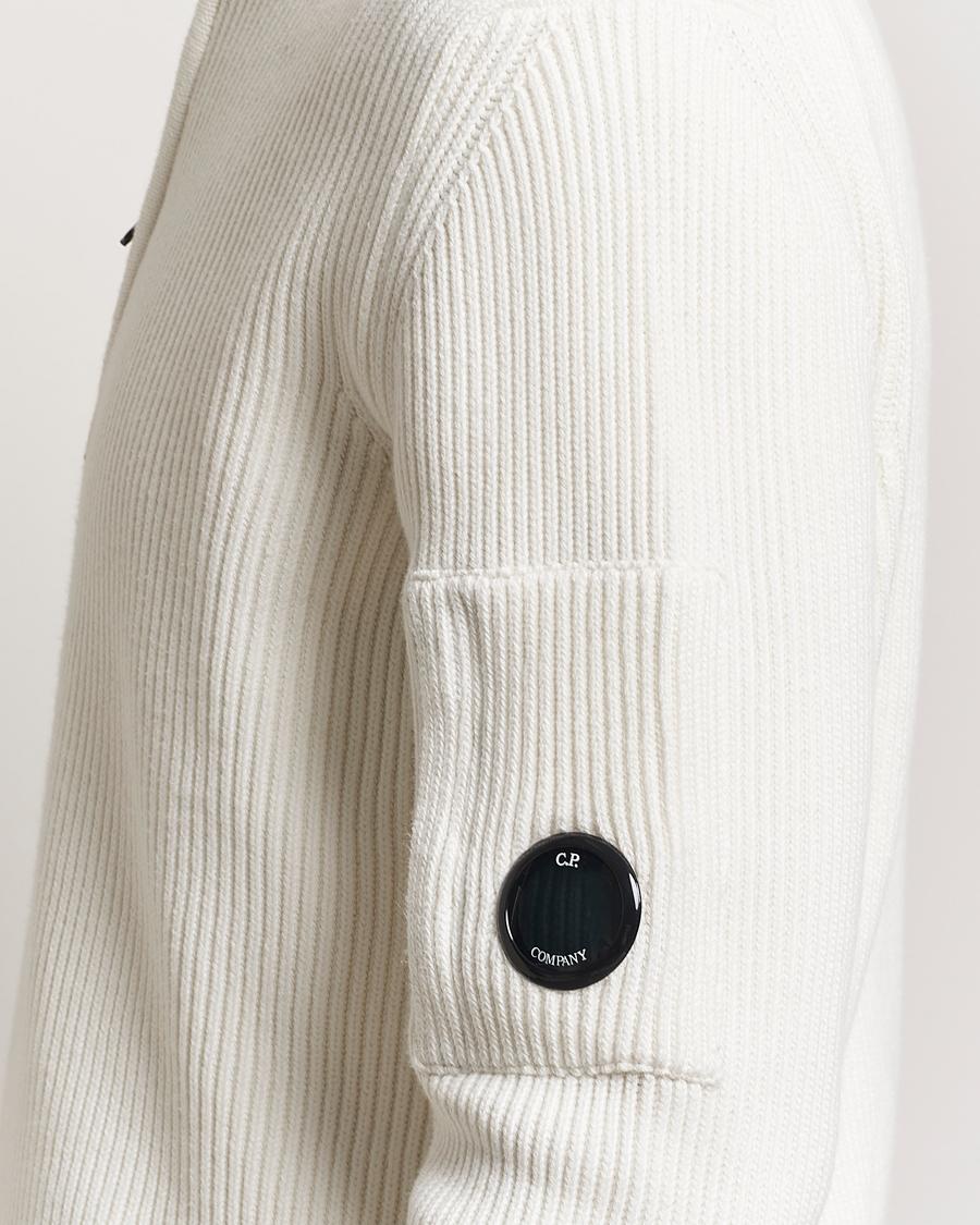 Men | Sweaters & Knitwear | C.P. Company | Full Rib Knitted Cotton Half Zip Off White