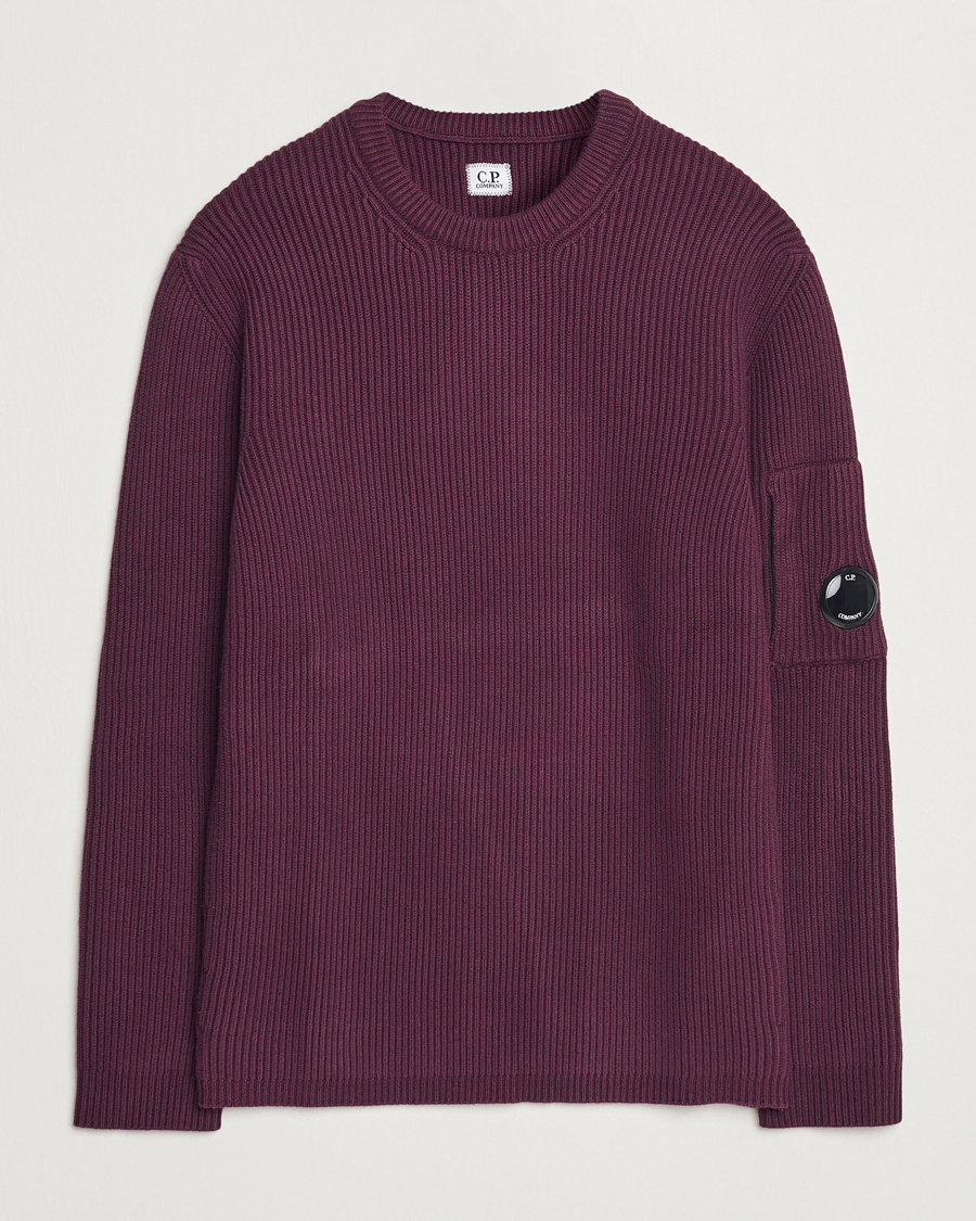 Men | Sweaters & Knitwear | C.P. Company | Full Rib Knitted Cotton Crew Neck Burgundy