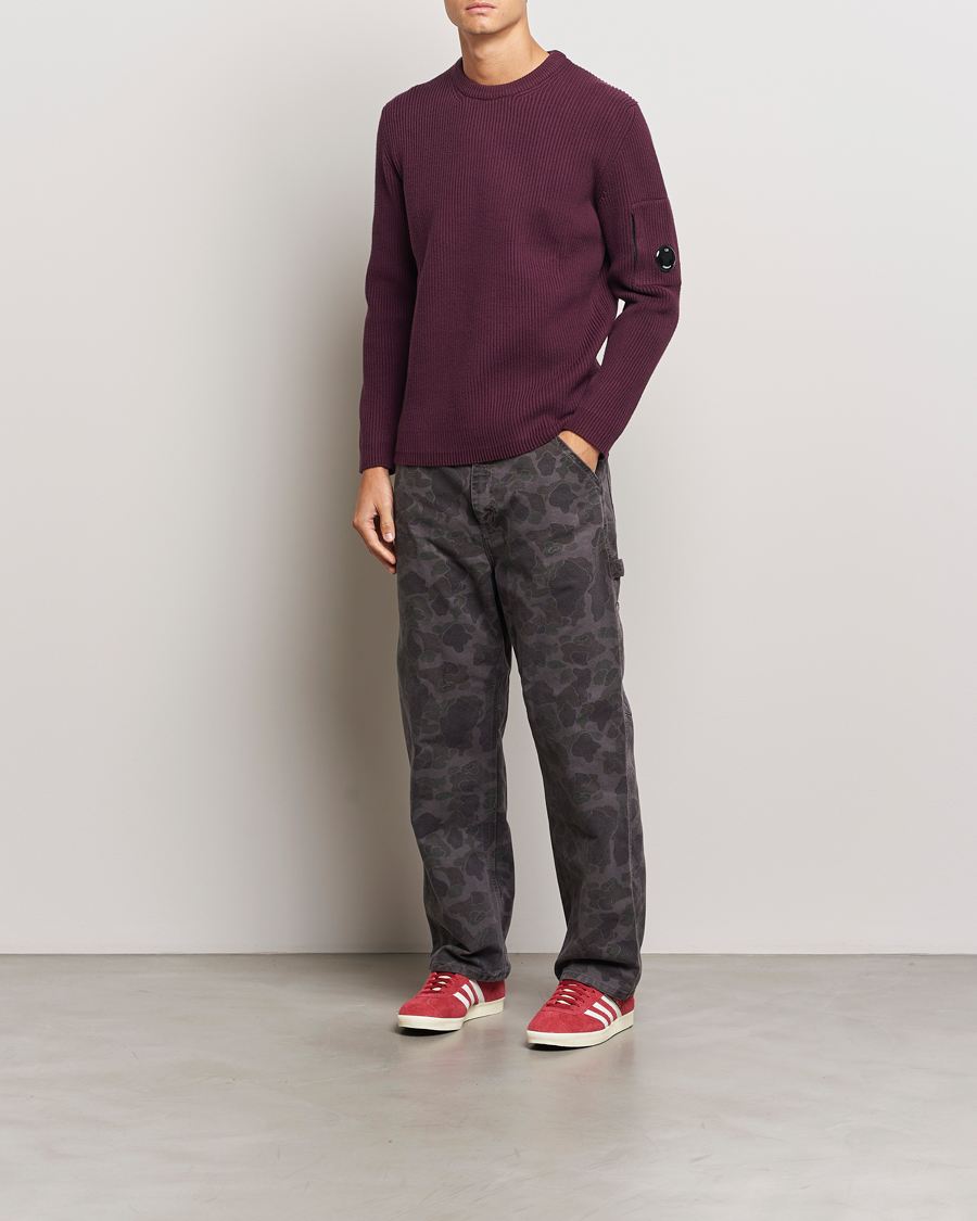 Men | Sweaters & Knitwear | C.P. Company | Full Rib Knitted Cotton Crew Neck Burgundy