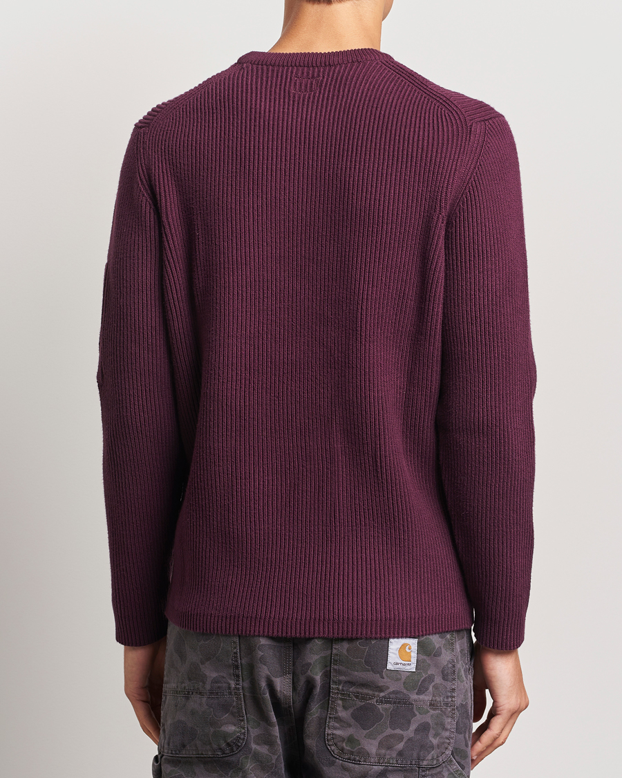 Men | Sweaters & Knitwear | C.P. Company | Full Rib Knitted Cotton Crew Neck Burgundy