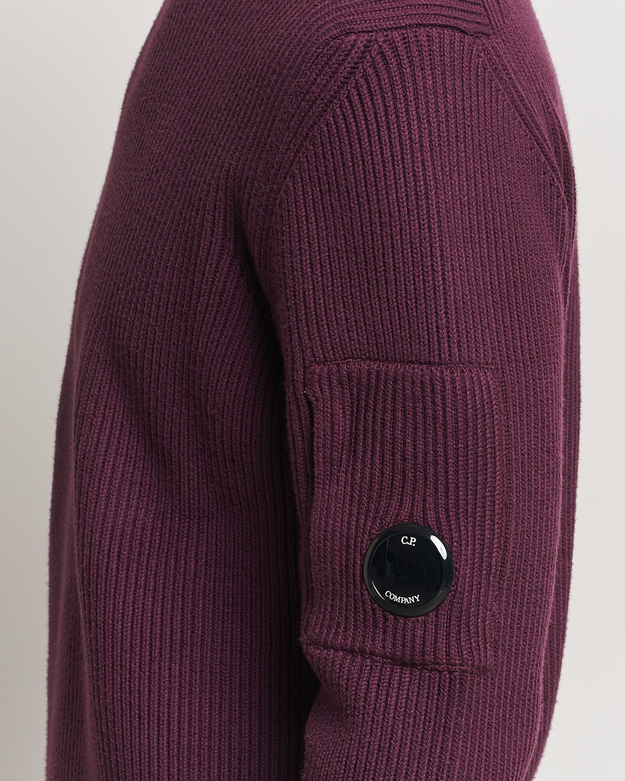 Men | Sweaters & Knitwear | C.P. Company | Full Rib Knitted Cotton Crew Neck Burgundy