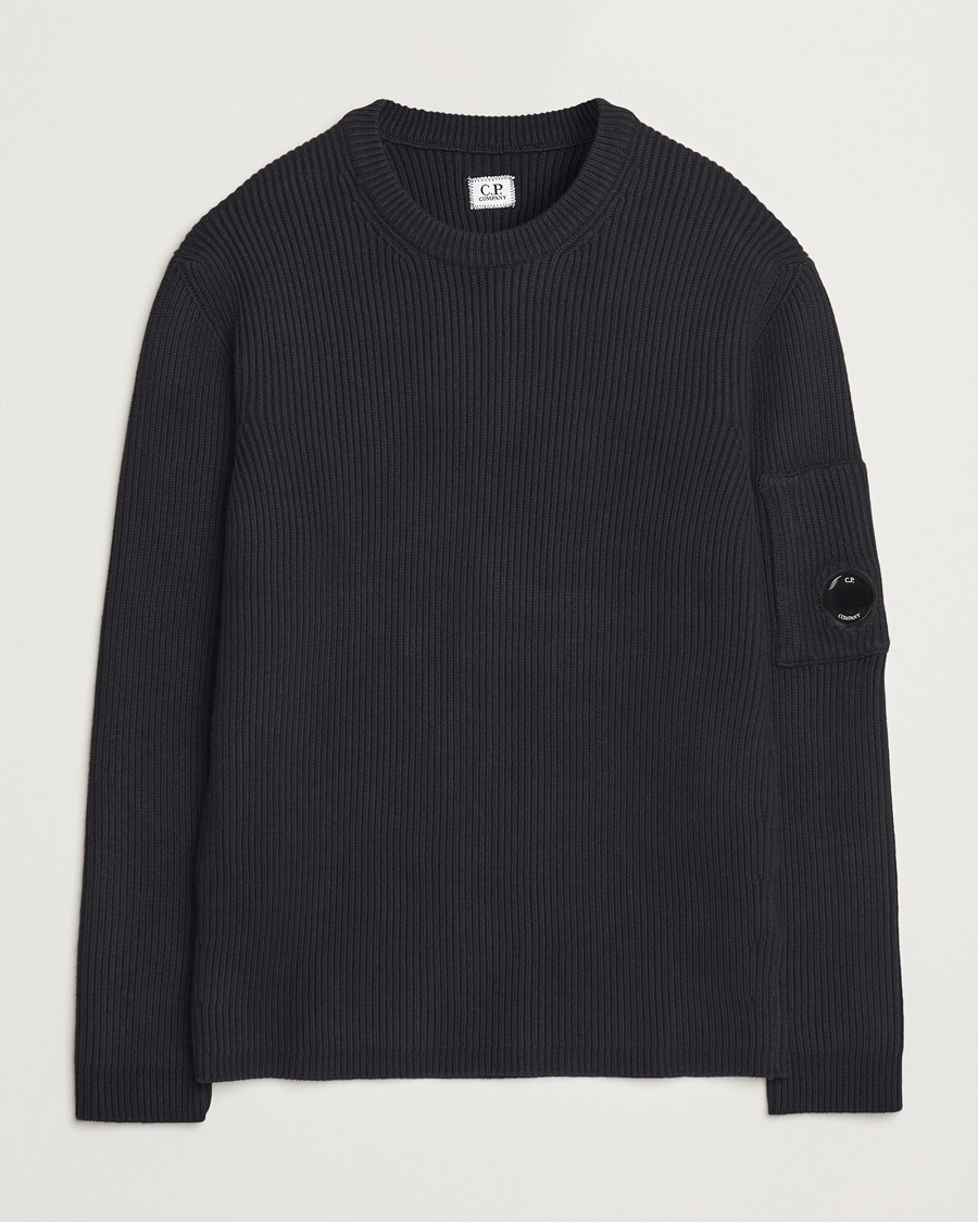 Men | Sweaters & Knitwear | C.P. Company | Full Rib Knitted Cotton Crew Neck Black