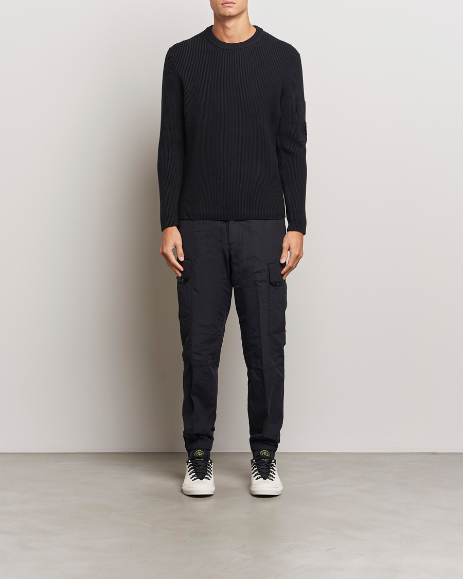 Men | Sweaters & Knitwear | C.P. Company | Full Rib Knitted Cotton Crew Neck Black