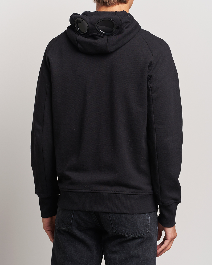Men | Sweaters & Knitwear | C.P. Company | Diagonal Raised Fleece Full Zip Goggle Hoodie Black