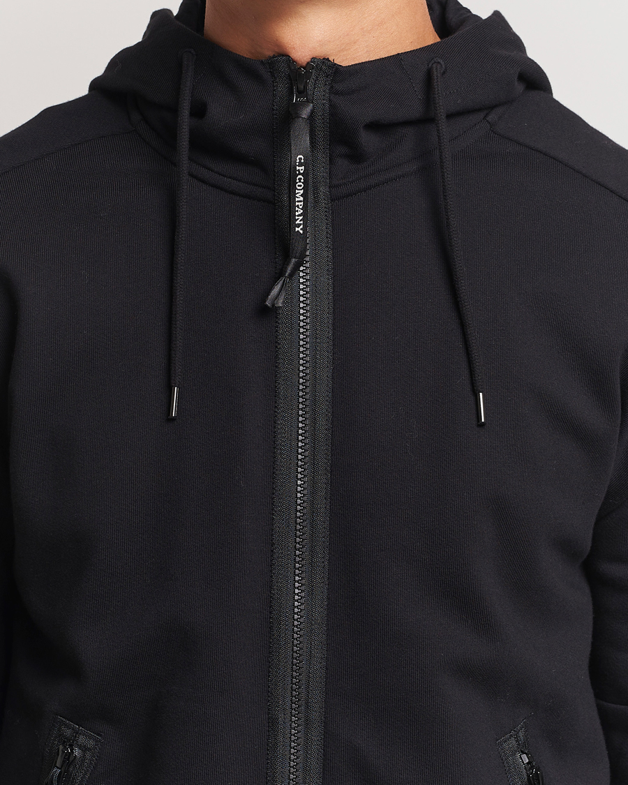Men | Sweaters & Knitwear | C.P. Company | Diagonal Raised Fleece Full Zip Goggle Hoodie Black