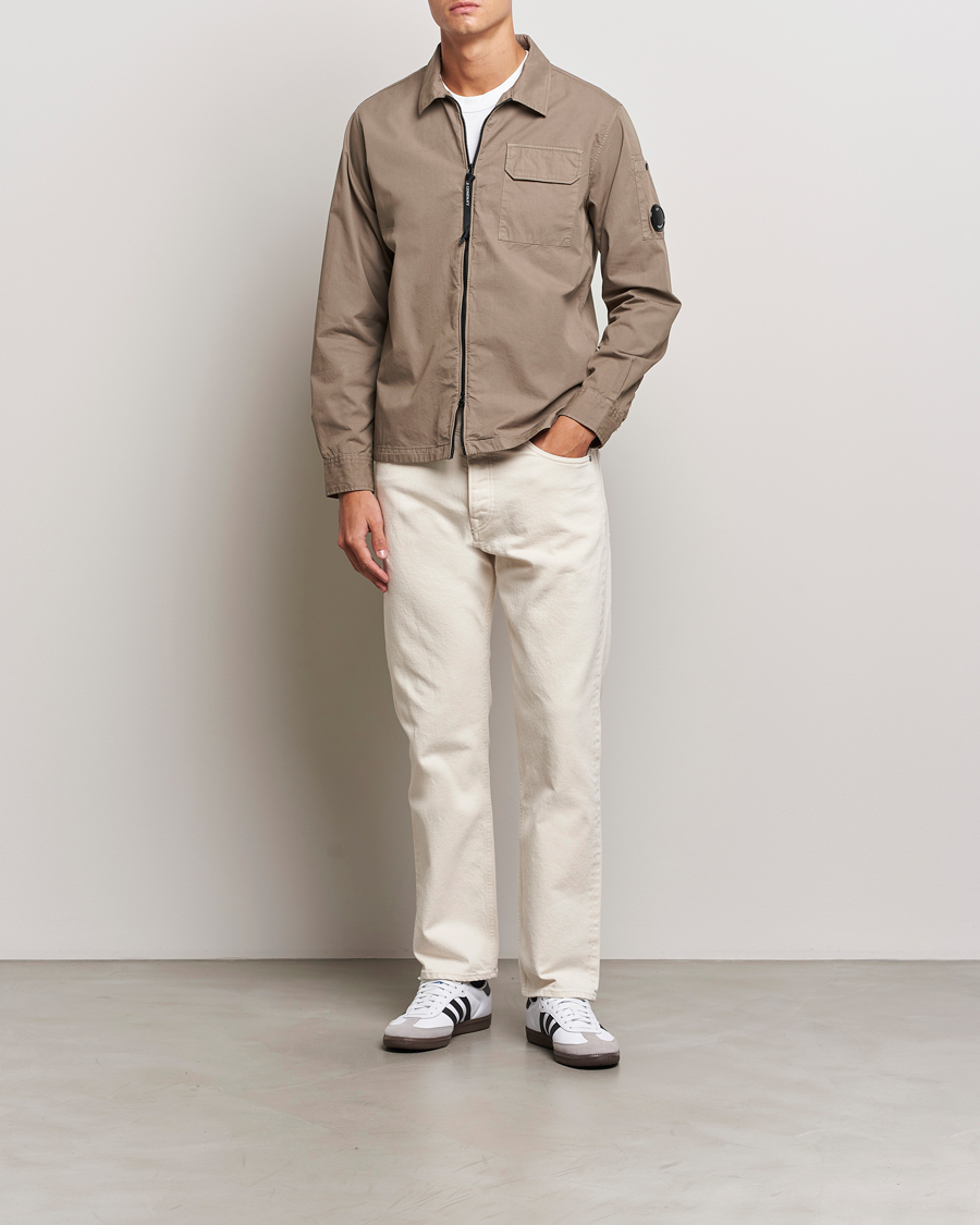Men | Shirts | C.P. Company | Organic Cotton Gabardine Zip Overshirt Taupe