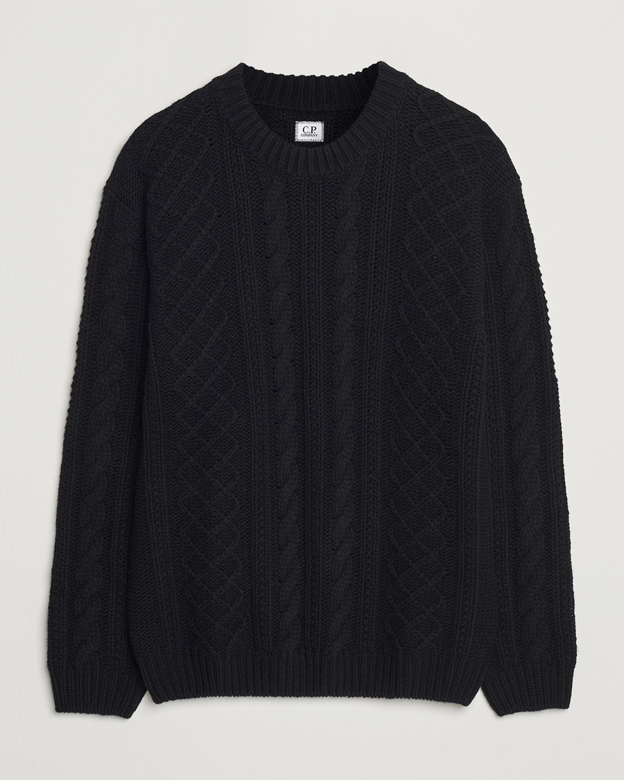 Men | Sweaters & Knitwear | C.P. Company | Heavy Knitted Lambswool Crewneck Black