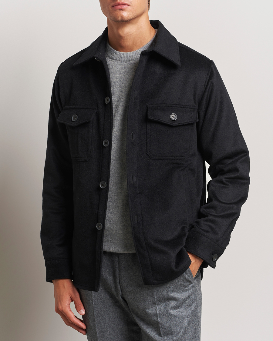 Men | Coats & Jackets | Oscar Jacobson | Maverick Wool/Cashmere Shirt Jacket Black