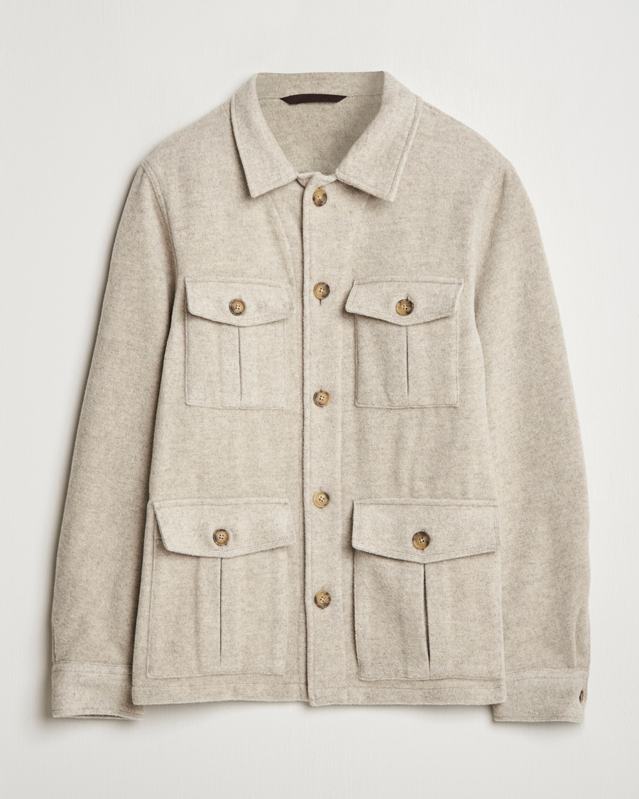 Men | Coats & Jackets | Oscar Jacobson | Safari Wool Shirt Jacket Beige