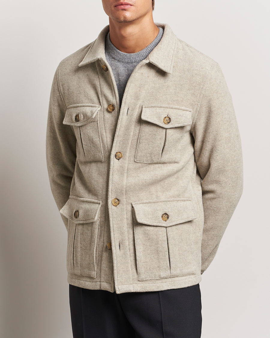 Men | Coats & Jackets | Oscar Jacobson | Safari Wool Shirt Jacket Beige