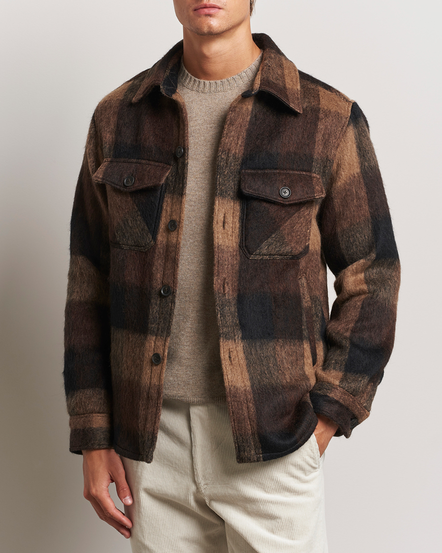 Men | Coats & Jackets | Oscar Jacobson | Maverick Checked Shirt Jacket Brown