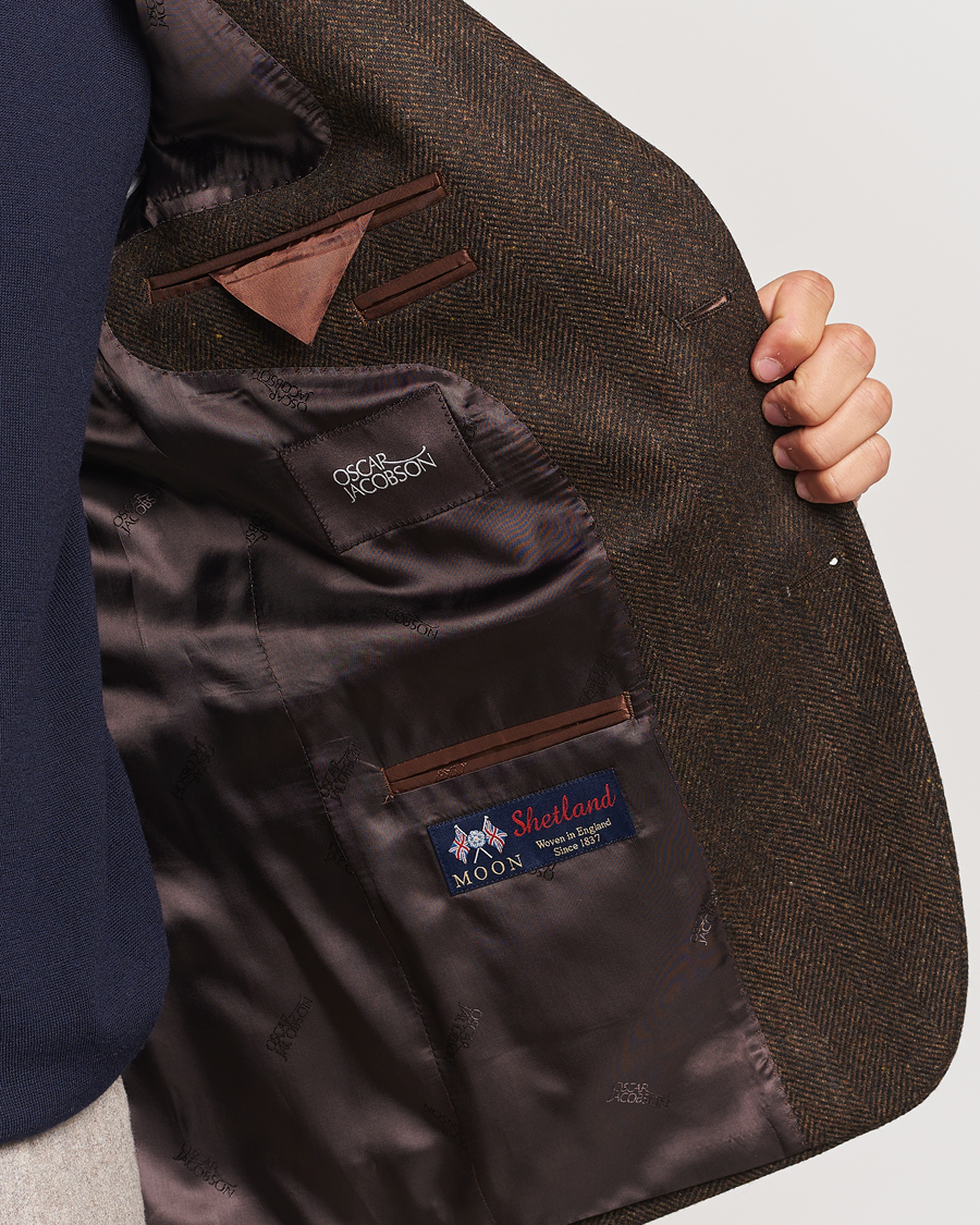 Men | Blazers | Oscar Jacobson | Fogerty Moon Herringbone Tweed Blazer Brown